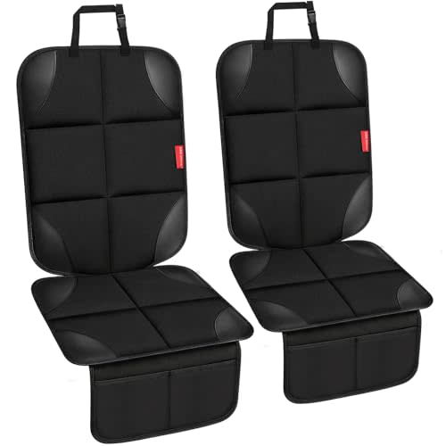 Car Seat Protector for Child Car Seat, Upgraded Non-Slip Backing | 2 Pack Car Seat Cover, 600D Waterproof Fabric & Thick Padding, No Imprints, 2 Mesh Pockets, Universal Fit for Sedan SUV Truck
