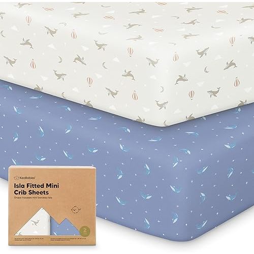 Pack and Play Sheets Fitted - 2-Pack Mini Crib Sheets for Pack N Play Mattress 38x26, Soft & Cozy, Neutral Toddler Playard Bedding, Snug Fitted Mini Baby Crib Mattress Cover Boy, Girl (Marine Muse)