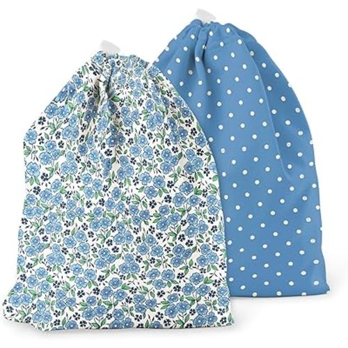 Esembly Ditty Bag Duo - Reusable Waterproof Wet Bags for Cloth Diapers, Swimsuits, Toiletries, and Snacks, Set of 2 - Forget-me-not + Penny Dot