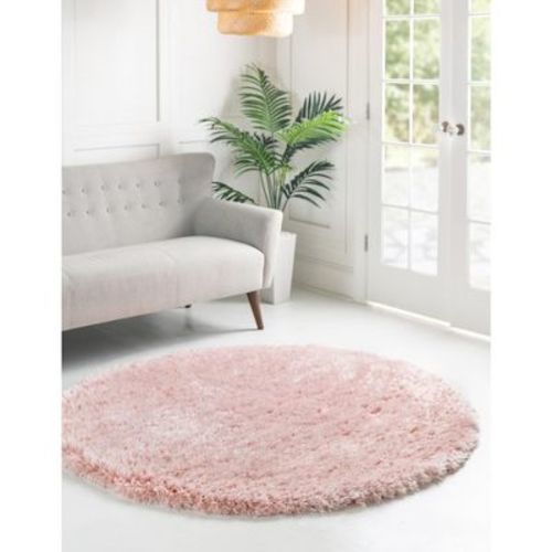 Unique Loom Infinity Shag Collection Area Rug - Jinko (5' 1" Round Pink Lace)