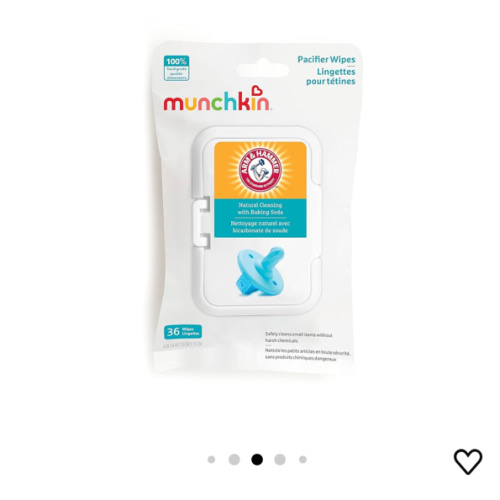 Munchkin Arm & Hammer Pacifier Wipes - Safely Cleans Breast Pump Parts and Feeding Essentials for Baby and Toddler, 1 Pack, 36 Wipes