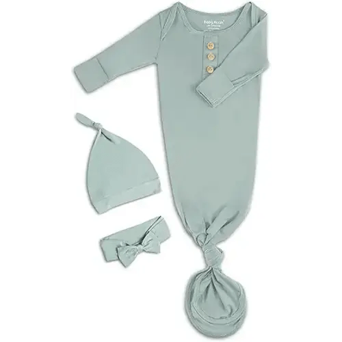 Newborn Baby Knotted Gown, Super Soft Silky Infant Long Sleeve Sleeper with Tie Bottom, Baby Girl and Boy Sleep Gown