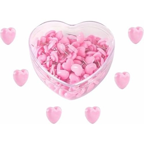 Heart Push Pins,Corkboard Nails for Office/Home Decor-Durable Decorative Push Pins for Bulletin Board,Photos,Notes,DIY Crafts,Soft Corkboard,Reusable&Cute Wall Decor (Pink Heart Box 100PACK)