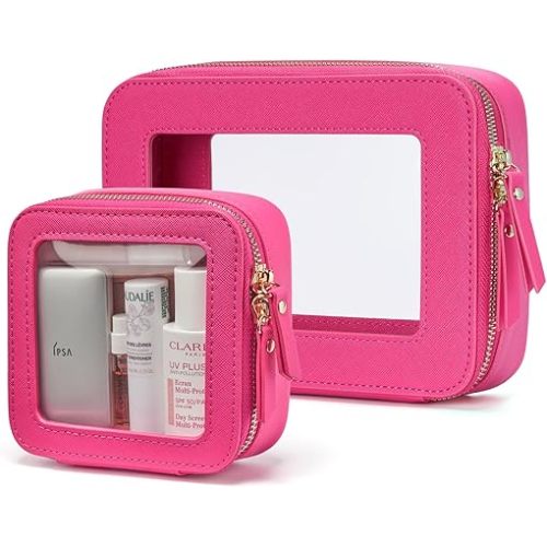 Popvibe Clear Makeup Bag Travel Cosmetic Case Transparent Toiletry Bag with Zipper, Portable Make Up Organizer Traveling Compact Car Bag for Essentials