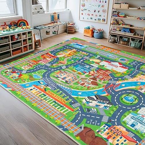 7'x9' Car Rug Play Mat for Kids, Road Traffic Playmat for Kids Room