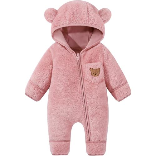 Baby Fold-Over Mittens and Footies Winter Bear Hooded Romper Snowsuit