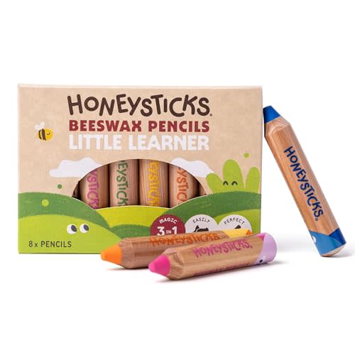 Honeysticks Little Learner Jumbo Colored Pencils (8 Pack) - My First Pencils with Non-Toxic Beeswax Core, Large Easy Grasp Pencil Size, Bright Colors, Toddler Coloring and Drawing, Ages 1-3, 2-4