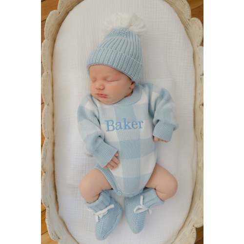 Gingham Print Personalized Romper - Blue – Sweet June