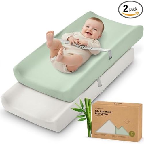 2-Pack Baby Changing Pad Cover for Girl, Boy, 34x18 (Sage) | Soft Viscose Derived from Bamboo Baby Diaper Changing Table Pad Cover Sheets, Neutral, Snug Fit Nursery Diaper Change Sheets