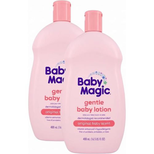 Baby Magic Gentle Baby Lotion, Vitamins & Aloe, Free of Parabens, Phthalates, Sulfates and Dyes, Camellia Oil & Marshmallow Root Original Scent, 16.5 Fl Oz (Pack of 2)