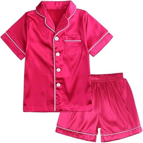 KISBINI Girls Satin Pajamas Button-Down Silk Pajamas for Girls 2 Pieces Sleepwear PJS Set for Kids 1-13 Years