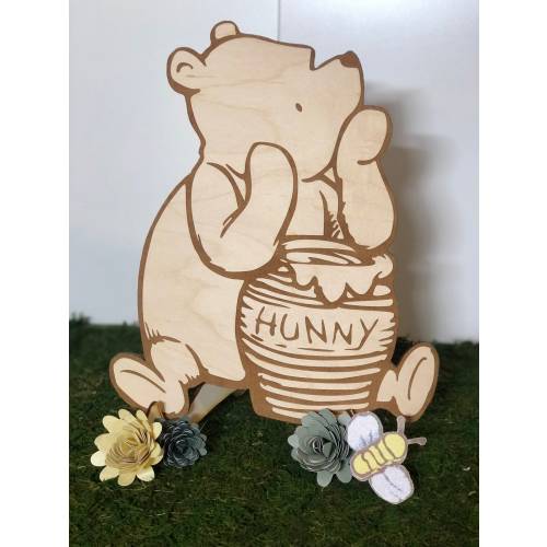 Winnie the Pooh Wood Cutout: Engraved Nursery Decor, Baby Shower Centerpiece