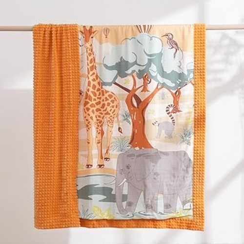 Throw Blanket for Toddler Kids, 50"X50" Warm Diamond Plush for Girls Boys Neutral, Super Soft Fluffy Blanket for Sofa Couch Bed, Fade Resistant (Orange Wildlife)