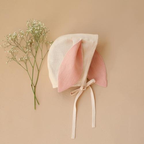 Easter Bunny Bonnet, Newborn Easter Outfit, Baby Shower Gift, Spring Photo Prop, Baby Bunny Bonnet in Ivory Linen with Powder Lined Ears