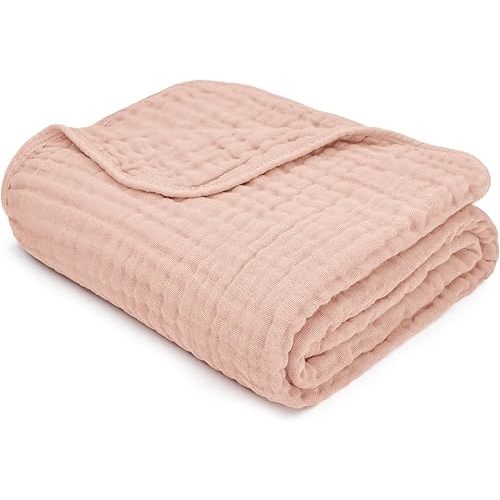 Comfy Cubs Muslin Baby Blanket - Soft, Lightweight, 6-Layer Cotton Swaddle Blankets for Newborns, Infants & Toddlers - 40" x 40" Large, Breathable & Versatile for Sleeping & Tummy Time - Blush