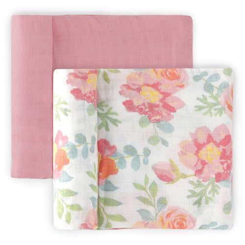 Featherhead™ 100% Cotton Muslin Swaddle Blankets for Baby Girl - Large 47”x 47” - Pre-Washed, Soft, & Breathable - Newborn Essential & Perfect Baby Registry Gift (2 Pack - Garden Floral)