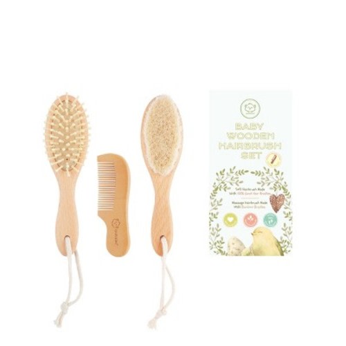 KeaBabies Baby Hair Brush and Comb for Newborn 3-piece Set, Color: Walnut