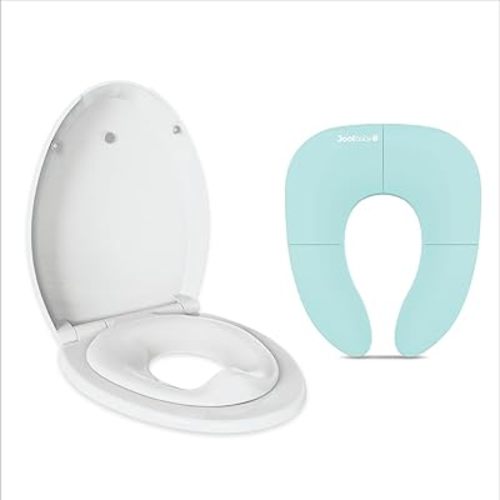 Quick Flip Elongated & Folding Travel Potty Training Seat (Aqua) Bundle Jool Baby