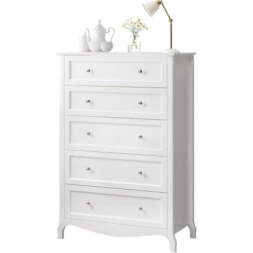 VINGLI White Dresser 5 Drawer Chest of Drawers for Bedroom, 44.5" Tall Wood Dresser with Drawers