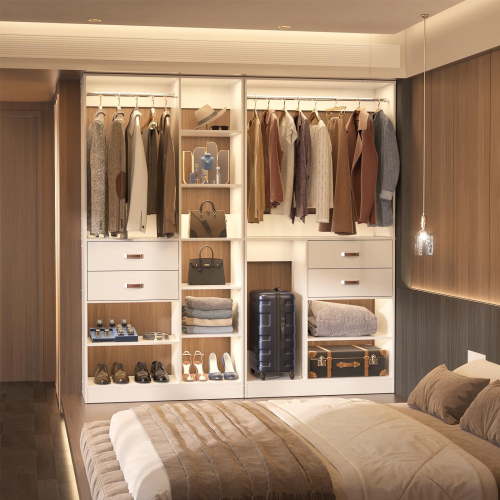 Homieasy 39.4'' W Closet System with Wooden Drawers and Hanging Rods