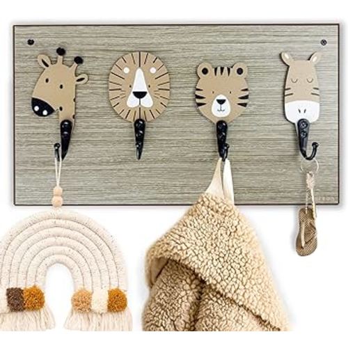 Lion Safari Nursery Wood Kids Wall Hooks for Hanging Decorative Baby Bedroom Bathroom Rack Decor(Lion)