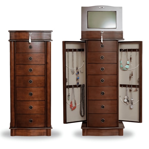Hives and Honey Nora Traditional Jewelry Armoire with Locking Compartment and Ample Storage, Walnut