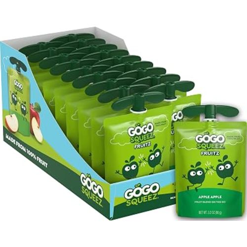 GoGo squeeZ No Sugar Added Applesauce, Apple Apple, 18 Count