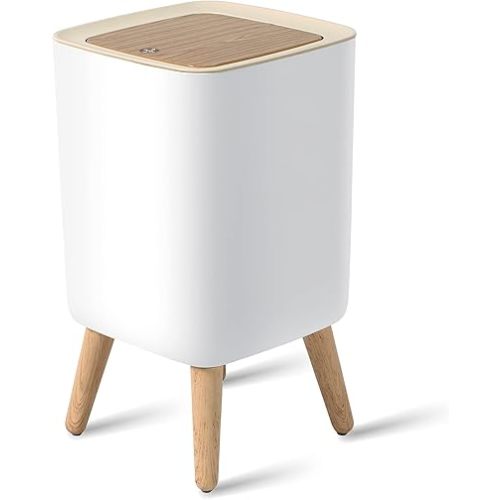Bathroom Trash Can with Lid,2.6 Gallon Modern Office, Near Desk Bedroom Garbage Can Waste Basket with Push Top,Nordic Small Trash Bin for Living Room, Toilet, Nursery,Dog Proof, White
