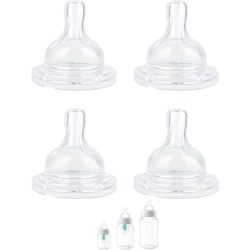 Replacement Nipples Compatible with Philips Avent Anti-Colic Baby Bottles, Soft Silicone Baby Bottle Nipples, Flow 2, 1m+, Slow Flow, BPA Free, Dishwasher Safe, 4 Pack
