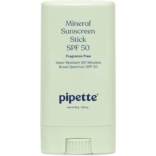 Pipette Baby Mineral Sunscreen Stick SPF 50, Broad Spectrum Sunblock with Non-Nano Zinc Oxide, Water Resistant UVB/UVA Sun Protection for Kids & Sensitive Skin, Travel Size, 0.6 oz