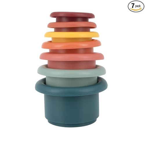 Nuby Soft Silicone Stacking Cups - 7-Piece Toddler Toy for Hand-Eye Coordination and Early Development - 12+ Months