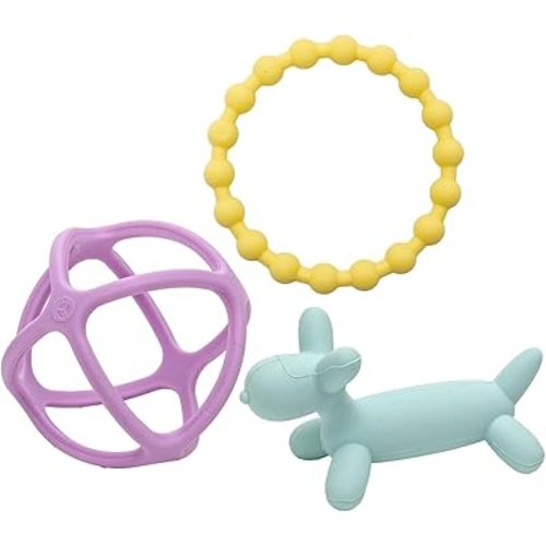 WeeSprout Handheld Teether Set (Pastel Mint, Purple & Yellow)