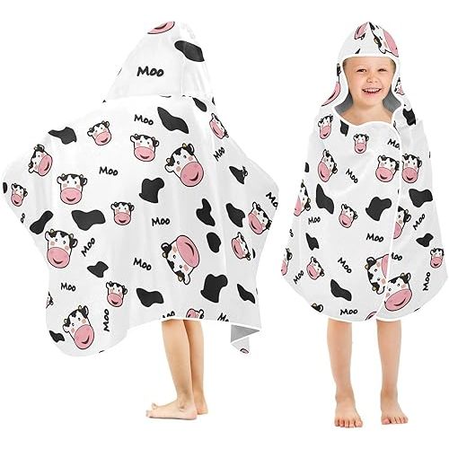 Kids Beach Towel for Boys Girls, Cute Cow Cow Print Bath Towel Wrap, Baby Hooded Towels, Toddler Soft Pool Swim Towels