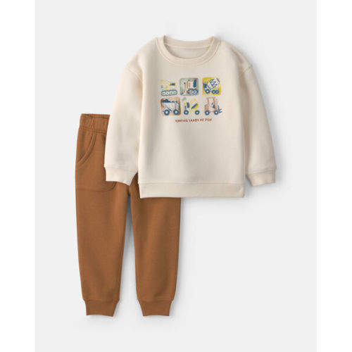Baby Boy 2-Piece Construction Fleece Top & Pant Set - Cream/Brown | Carter's