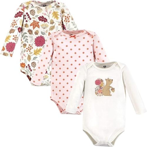 Hudson Baby Baby Girls' Cotton Long-sleeve Bodysuits 3-pack