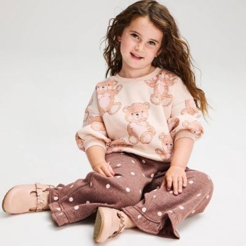 Baby Girls' Bear Print Fleece Top & Pants Set 2pc - Cat & Jack™ Cream/Brown 12M