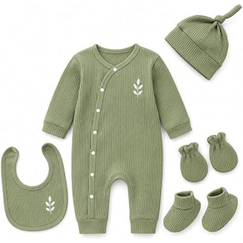 Baby Boy 5-Piece Ribbed Romper Set, 95% Cotton, 3-6 Months