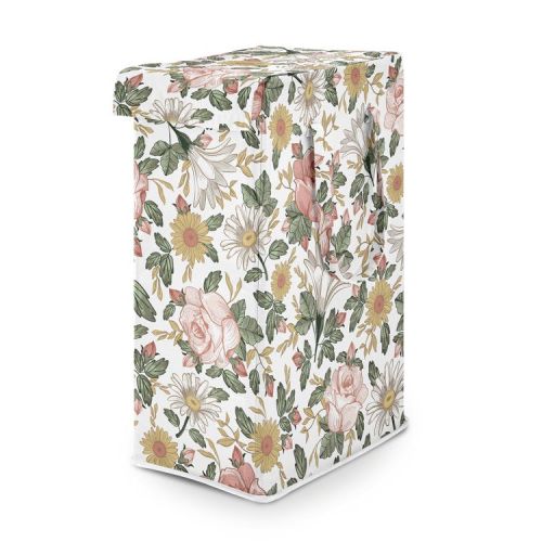 Sweet Jojo Designs Girl Foldable Laundry Hamper with Handles Vintage Floral Pink Green and Yellow