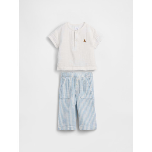 Baby Cotton Gauze Henley Outfit Set