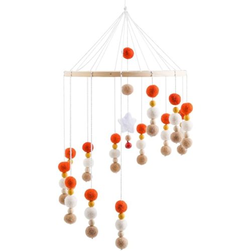 Baby Mobile 100% Felt Ball Bed Bell Mobile Crib Wooden Wind Chime Pom Pom Ball Rotating Crib Mobile Nursery Decor, Orange