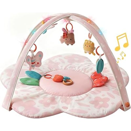 Baby Play Gym & Activity Mat with Light-up Musical Arch, Tummy Time Mat with 6 Detachable Sensory Toys for Motor Skills & Sensory Development, Baby Essentials Shower Gift - Spring Blossoms Themed