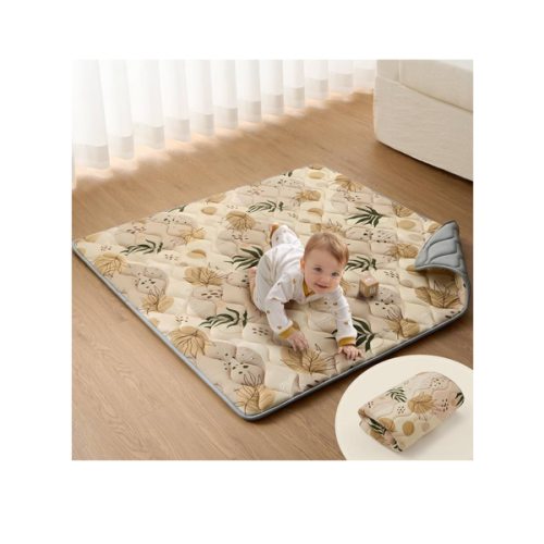 Blissful Diary Portable Baby Play Mats for Floor, Thick Cushioned Foldable Baby Crawling Mat for Indoor Outdoor, Non-Slip & Washable Kids Playmat for Tummy Time Activity, Earth Tones 43" X 43"