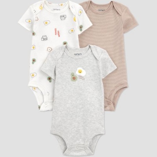 Carter's Just One You® Baby Boys' 3pk Breakfast Bodysuits - Gray/Brown/White Newborn