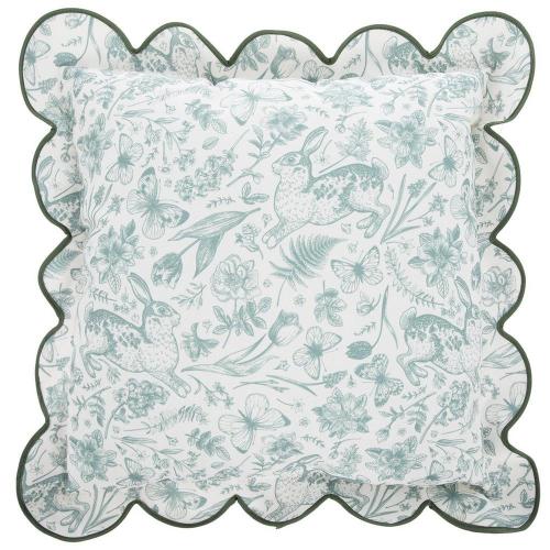 Green Bunnies & Butterflies Scalloped Pillow