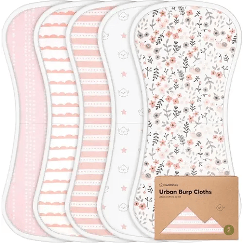 Organic Burp Cloths Baby Boy & Girl, 5-pack Cotton Burp Rags (Sweet Charm) | Super Absorbent Cotton Burping Cloths for Babies, Soft, Plush, Newborn, Infant Towels, Milk Spit Up Rags, Large 21x10