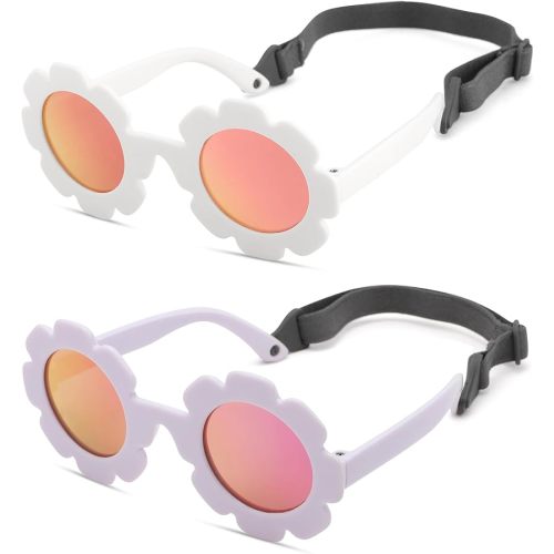 Hycredi Flexible Bendable Flower Baby Polarized Sunglasses with Strap for Newborn Infant Girls Age 0-24 Months