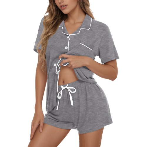 UVN Pajamas Sets for Women Button Down Short Sleeve Tops and Drawstring Shorts 2 Piece Lounge Set
