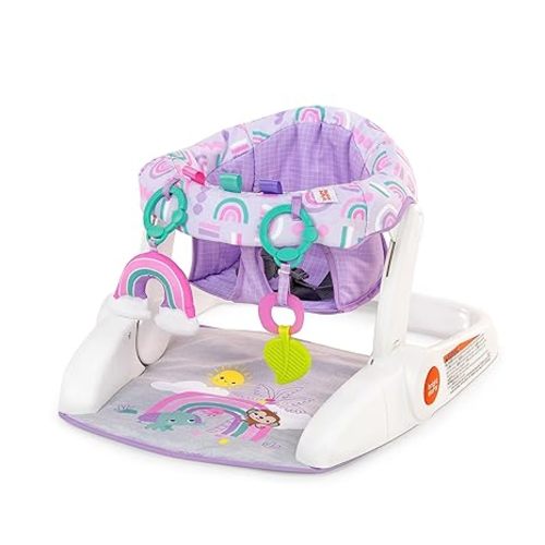 Bright Starts Learn-to-Sit Baby Floor Seat, 2-Positions Grow with Infant, Portable Baby Chair, Includes Sensory Toys, Unisex, 4-12 Months, Purple Paradise