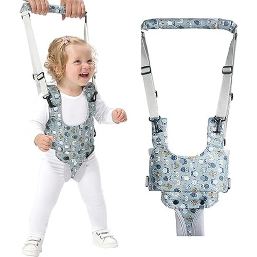 IULONEE Baby Walker, Handheld Kids Toddler Walking Harness Helper Assistant Protective Belt Child Activity Walker Adjustable Standing Up Walking Learning Helper for Toddler 7-24 Month (Blue & Grey)