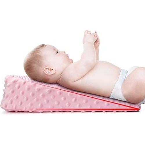 Newly Upgr𝒶ded Soft and Comfort𝒶ble Pillow,Sleeping Pillow for Newborn Breathable Wedge Prevents Spit Pillow Incline,Premium Foam with Removable Cover,Pink-1PC
